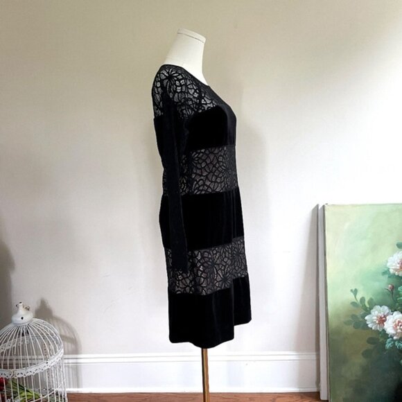 Antonio Melani Velvet Lace Sheer Panel Dress Womens 0 Black Goth Cocktail Y2K - Picture 4 of 12